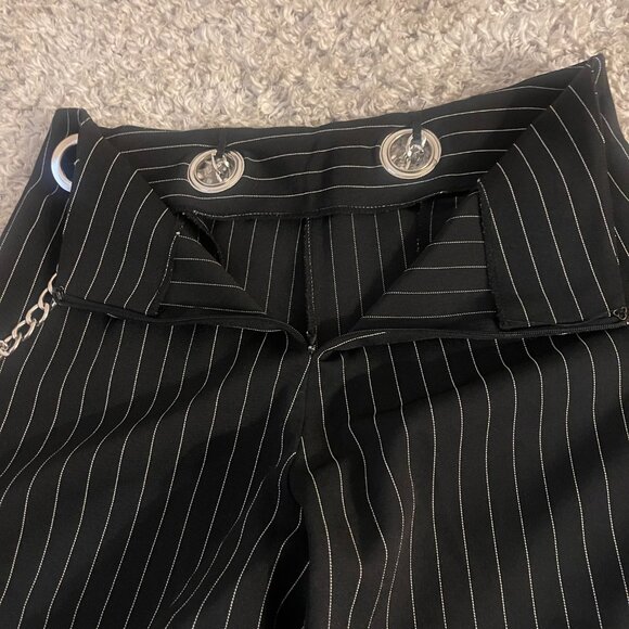 Black Pinstripe Chain Detail Pants S - Picture 4 of 7